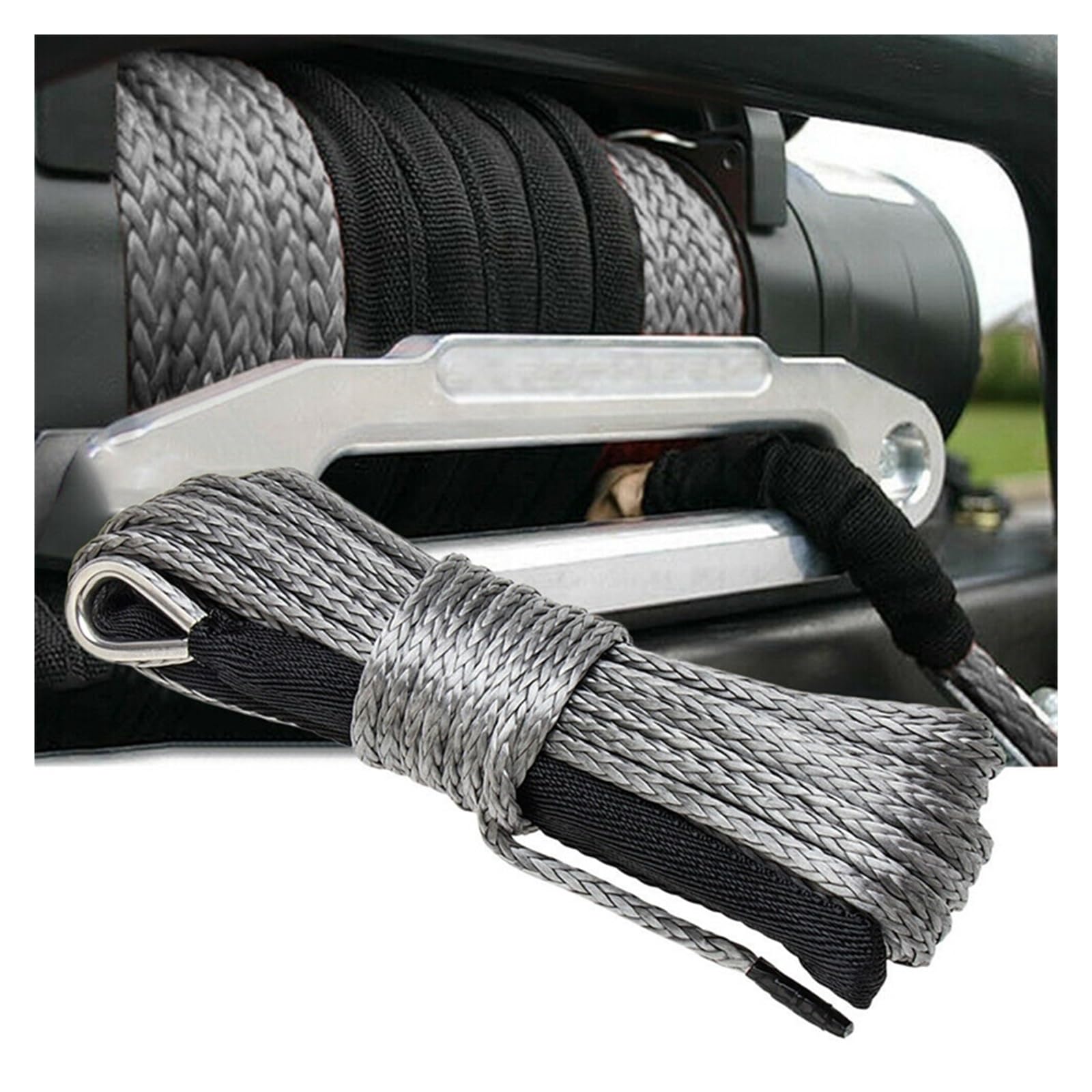 Corda di Traino Fune Sintetica for Argano da 3/16 di Pollice X 50 Pollici 7700LB con Manicotto di Protezione for ATV UTV Facile E Sicuro