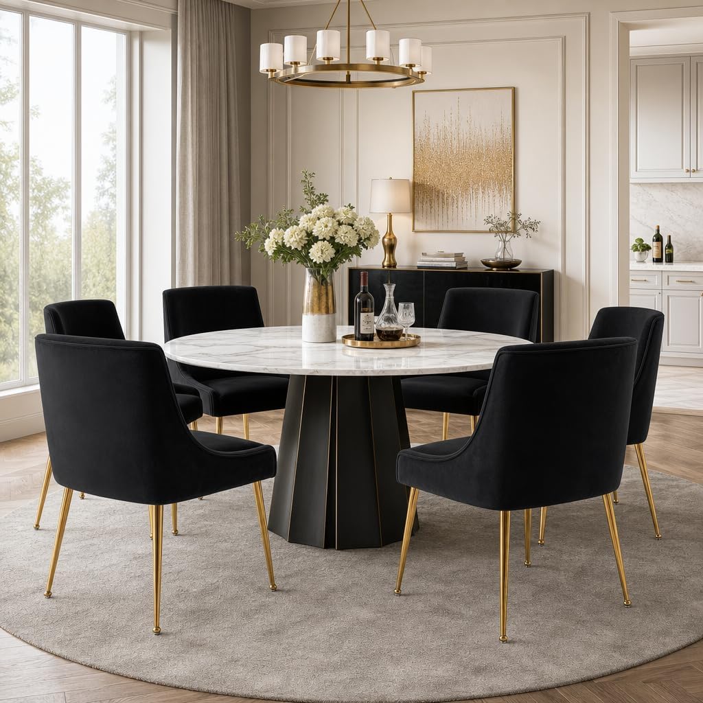 Black Velvet Dining Chairs Gold Legs, Modern Upholstered Dining Room Chair with Wing Back Set of 4 Armless Padded Accent Chair Comfy Side Chair for Kitchen Living Room Bedroom