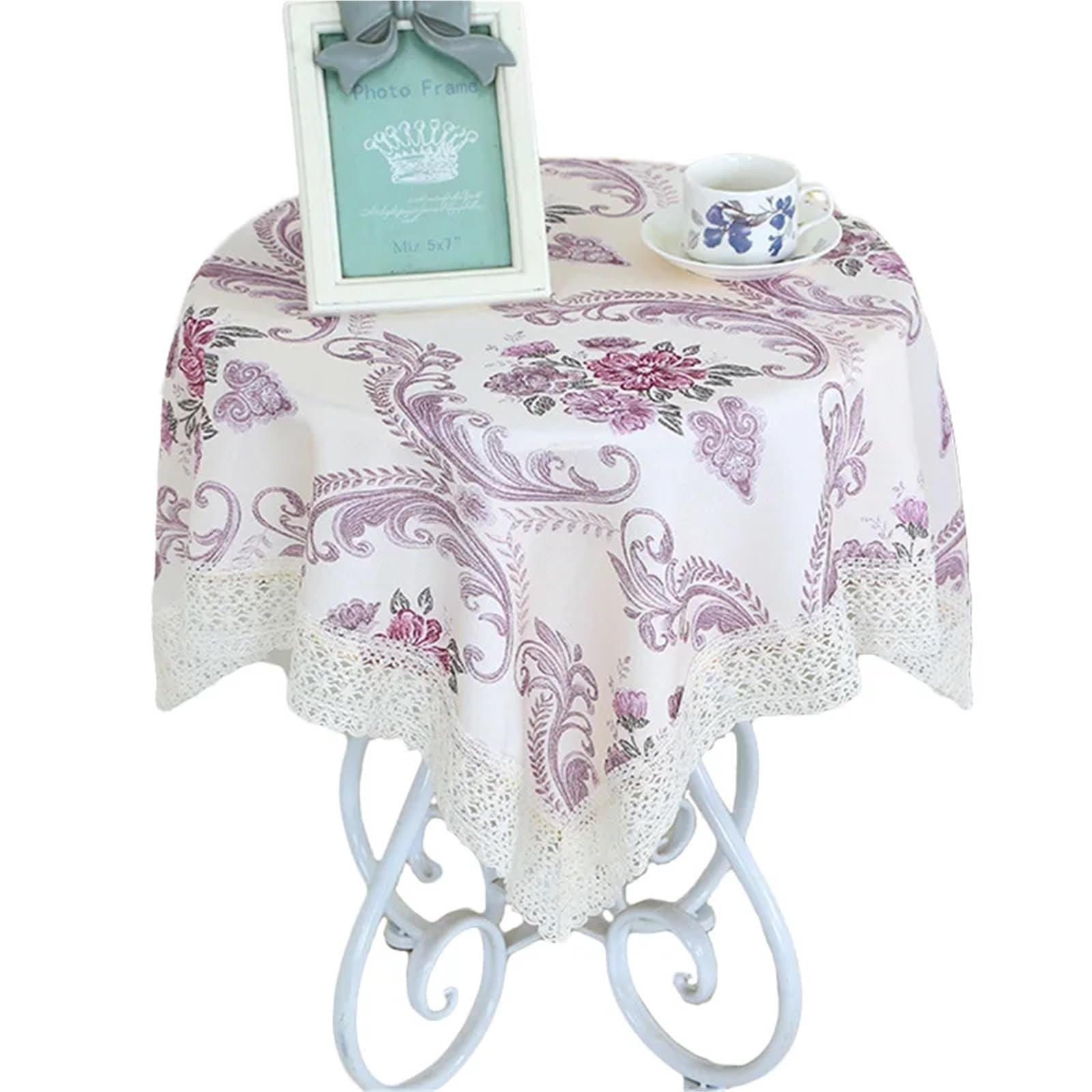 LuMOUzhou Lace Tablecloth Floral Print Rectangular Embroidered Lace Bedside Dining 80x80cm(Type5)