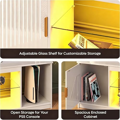 Miniatura 7 de Bestier Soporte de TV acanalado brillante para TV de 65 pulgadas, centro de entretenimiento LED para juegos con gabinete para PS5 Xbox, consola de