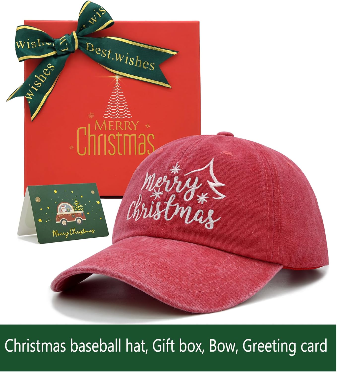 Merry Christmas Baseball Cap with Gift Box for Women Men, Adjustable Embroidered Red Xmas Hat - Image 2