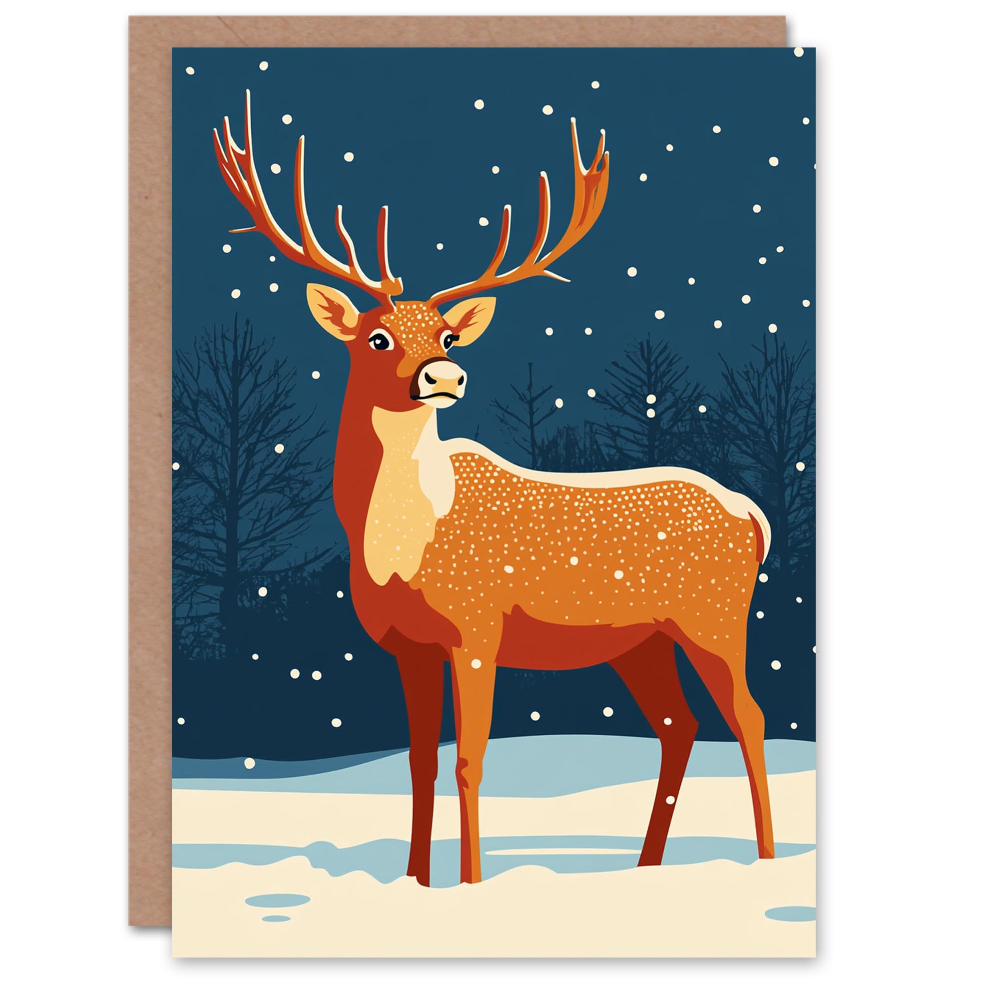 Artery8 Reindeer Winter Forest Arctic Snow Blank For Him Or Her Art Xmas Festive Christmas Card