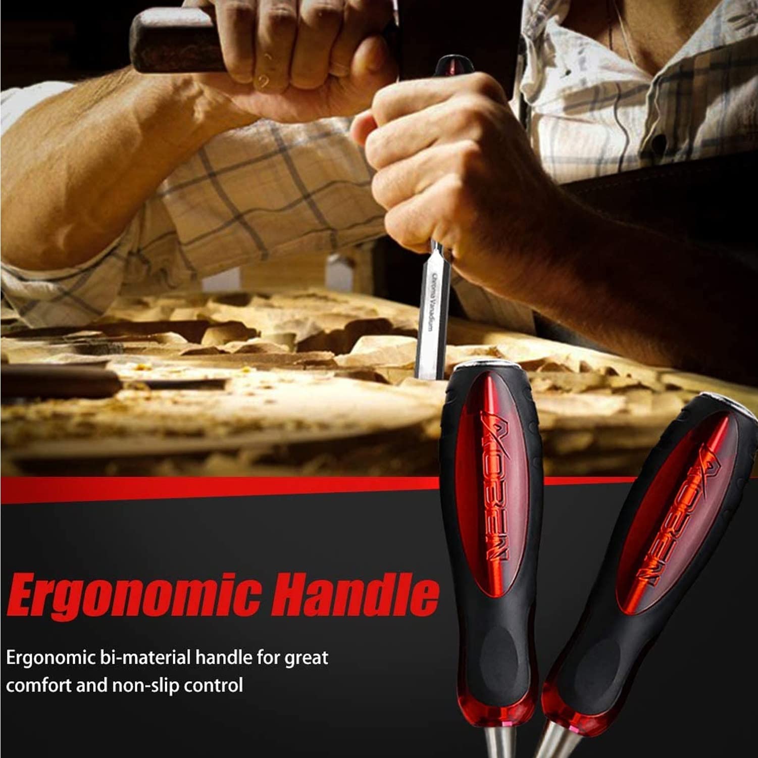 Cincel, Juego de Cinceles para Madera, Cinceles para Tallar Madera, Resistentes Hojas de Aleación Cr-V Tratadas Térmicamente, Herramientas con 8 Cinceles para Madera, 10 Lápices de Carpintero