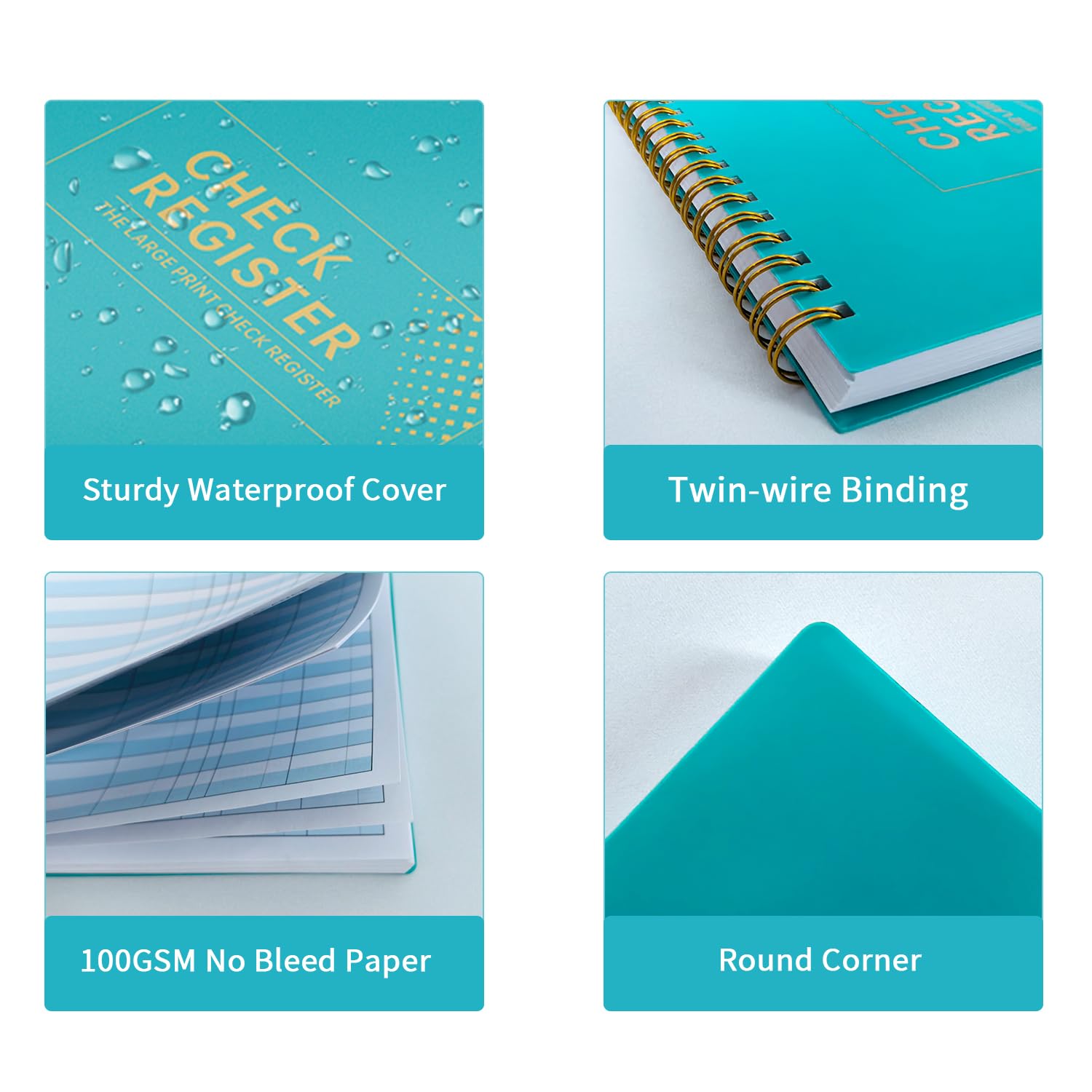 Scheckbuchregister, Scheckregister für persönliches Scheckbuch, Finanzbuch, Scheckbuchregister für EC-Karte und persönliche Bankschecks, 21,6 x 15,2 cm, großer Druck, leicht zu lesen, Spiralbindung
