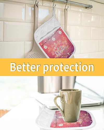 Miniatura 7 de Christmas 5Pcs Pot Holders for Kitchen, Non Slip & Heat Insulation Terry Cloth Potholder Set with Pocket, Thick Hot Pad Oven Mitts Trivet Coaster