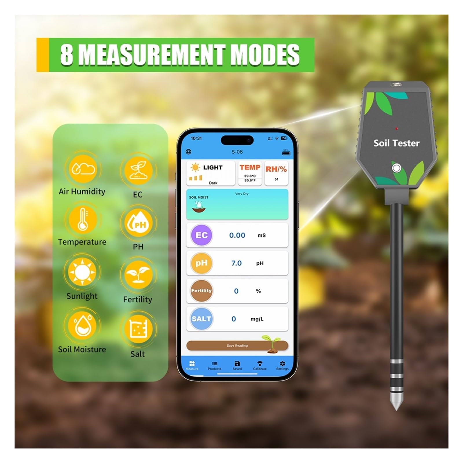 Inteligentny tester gleby Bluetooth APP Rejestrator danych Miernik wilgotności PH do sadzenia w ogrodzie Rolnictwo i plener