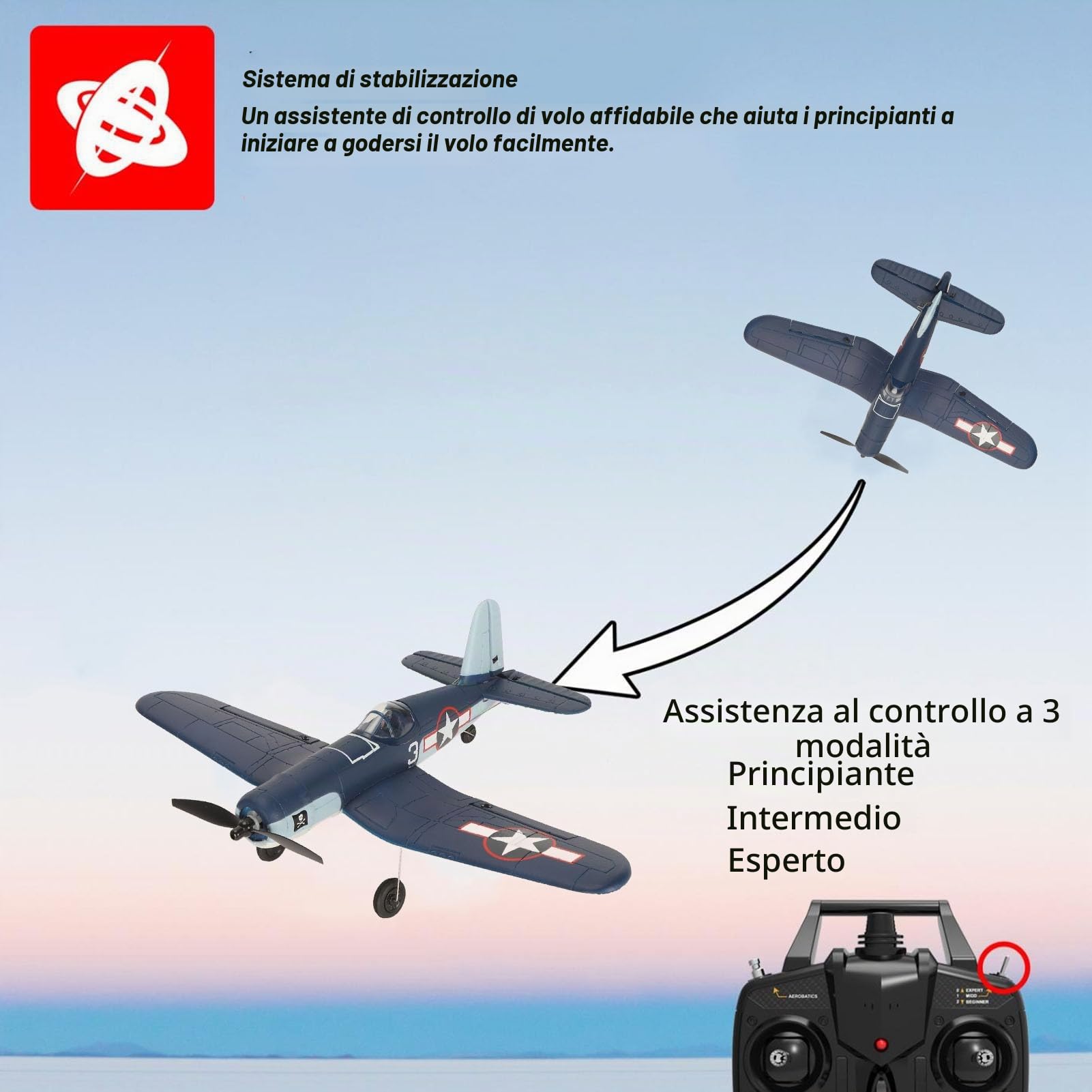 Aereo RC 2.4Ghz Pronto a Volare Aereo telecomandato con tecnologia anti-interferenza per principianti Materiale EPP durevole Batteria da 605 g 400 mAh