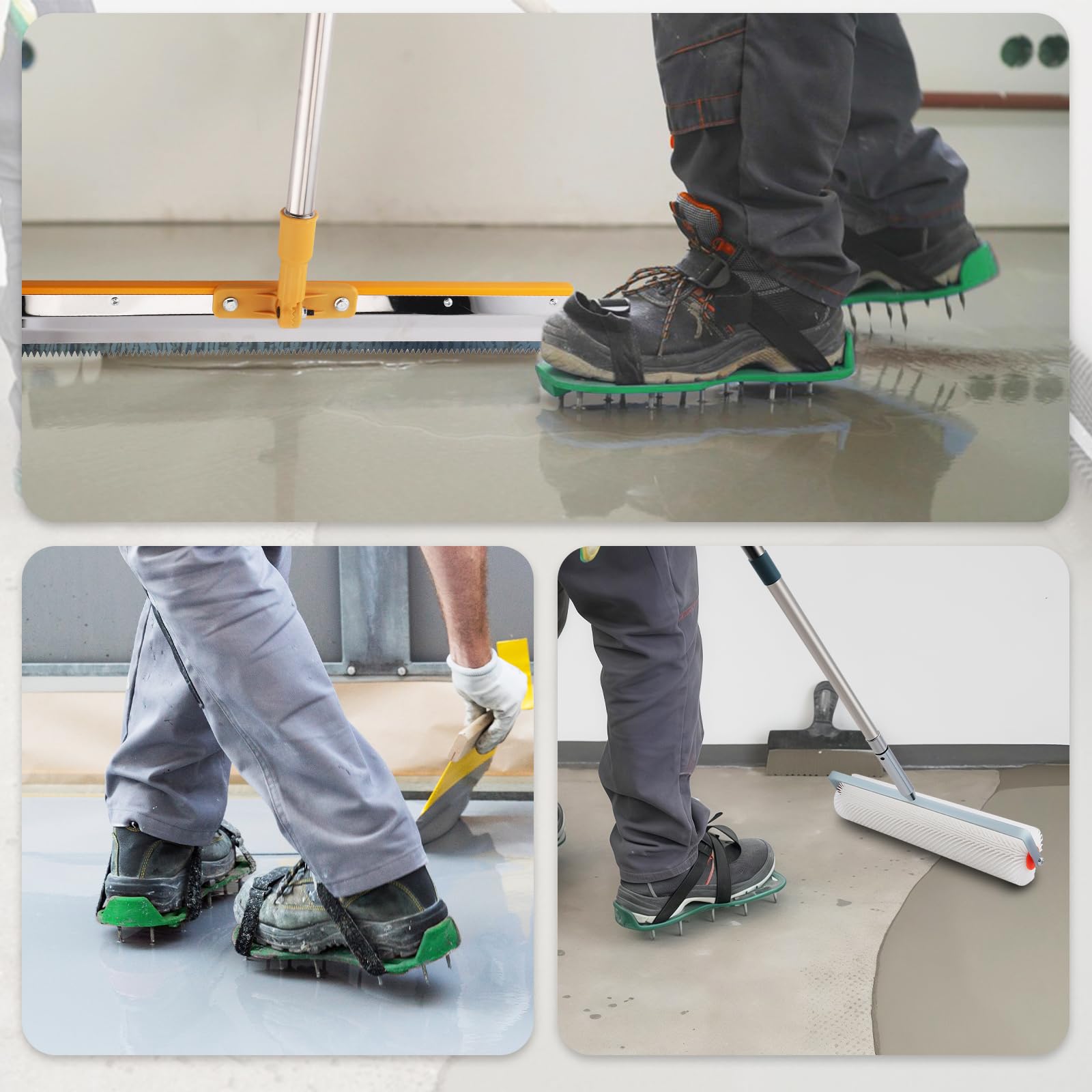 Rouleau à pointes auto-nivelant avec rouleau à pointes, lame dentelée en acier inoxydable, rouleau à peinture, chaussures à pointes, poteau d'extension de rouleau de 160 cm, outils de décoration pour