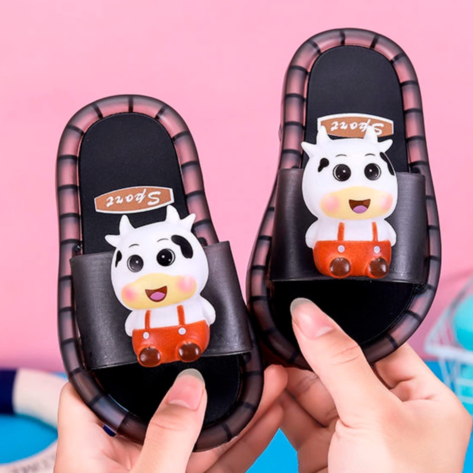 Pantuflas para niños pequeños con luz de dibujos animados de animales, puntera abierta, antideslizantes, suaves, planas, anchas, con tira trasera, para niños y niñas, sandalias casuales de verano para
