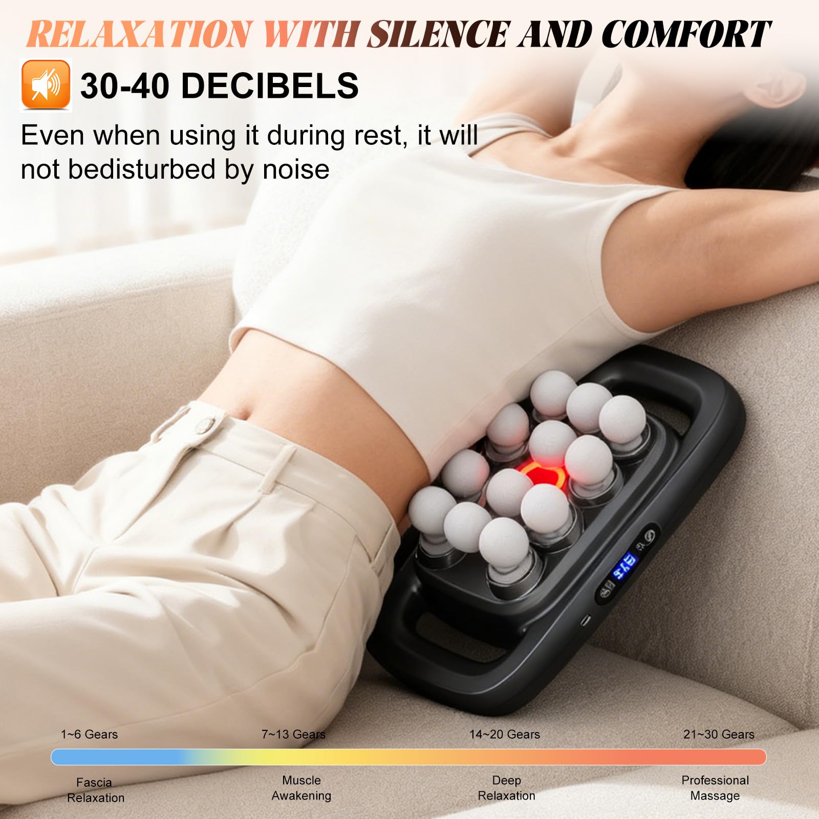 Pistolet de massage à 16 têtes pour le dos, les épaules, le cou, les jambes, les pieds, 3 modes et 30 intensités pour la relaxation musculaire (gris)
