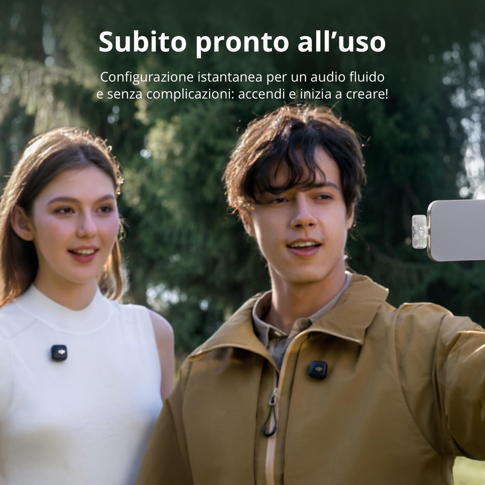 DJI Mic Mini wireless lavalier microphone per iPhone 17/16/15 Android PC tablet, 300 m range, cancellazione rumore, vlog