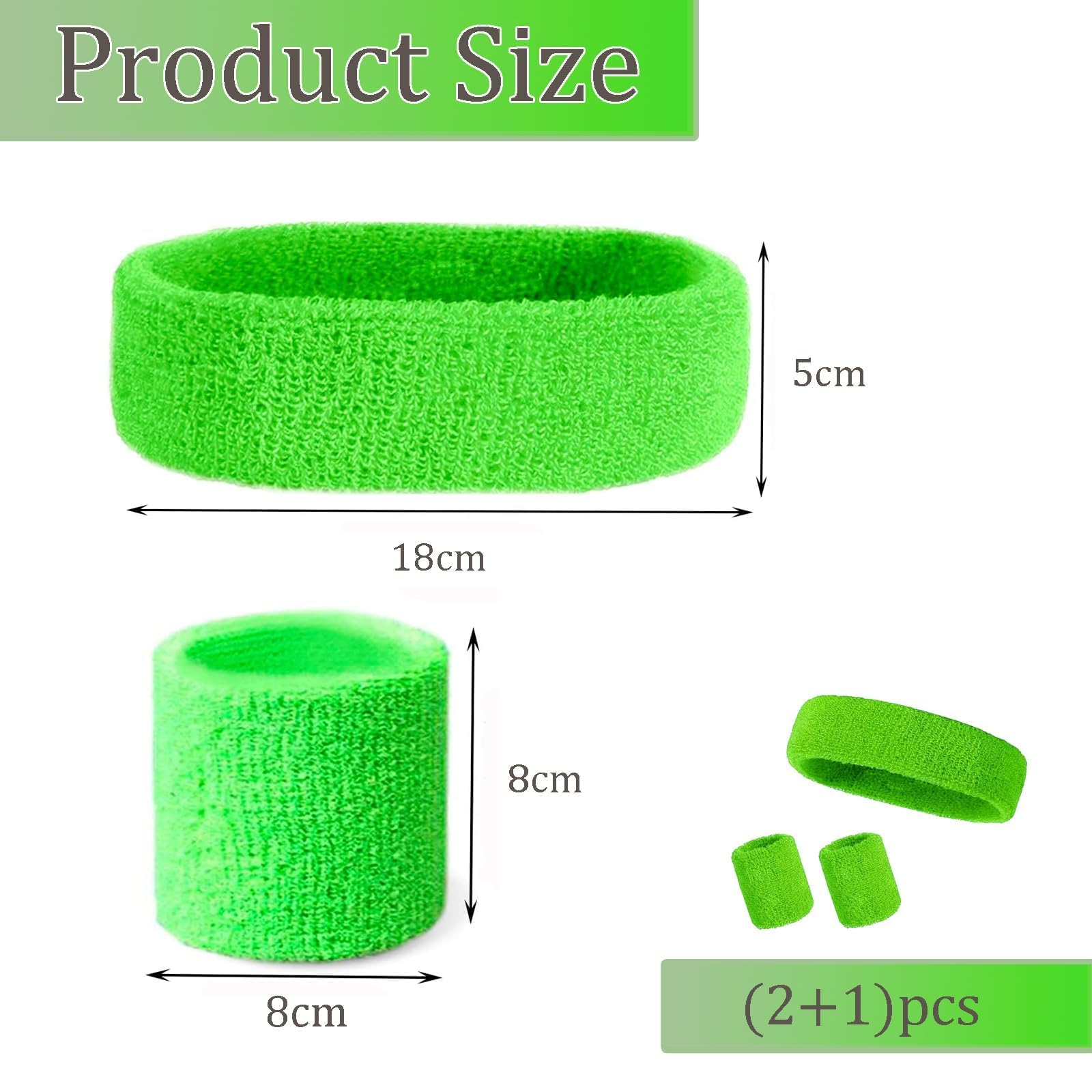 1 Pcs Green Headband and 2 pcs Wristbands Sweatbands Set 80s hair accessories Green sweat band 80s Headband for Women Girls Gym Yoga sweat bands wristbands wrist sweat bands men - Image 2