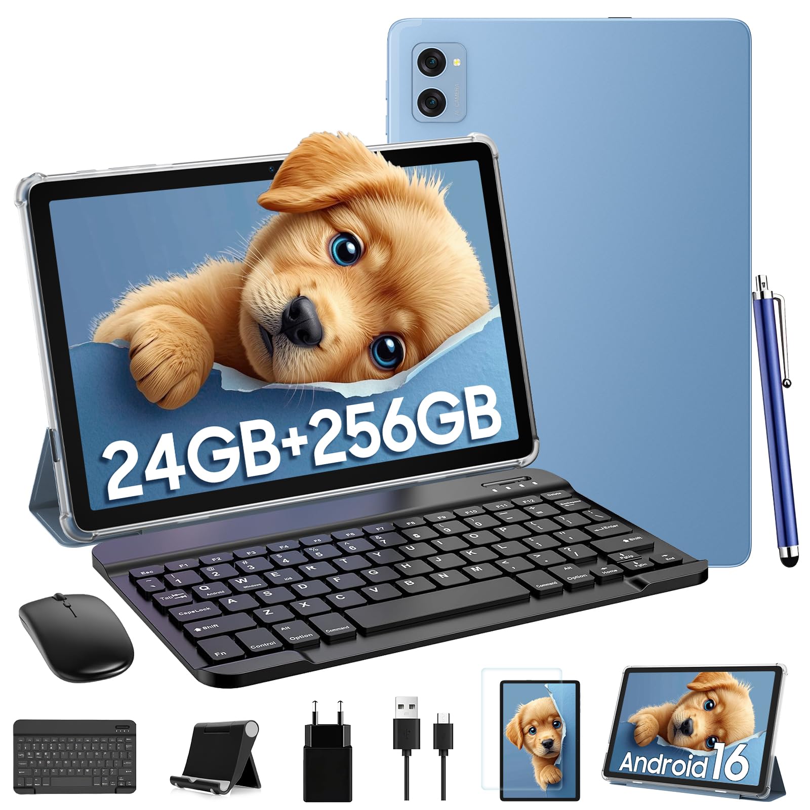 TABWEE Android 16 Tablet mit Tastatur und Stift, 24 GB + 256 GB (4 TB TF) | Ideal für Studium und Entertainment, Octa-Core, Gemini AI, Widevine L1, Tablet 10 Zoll, GPS, Face ID (4 Jahre Garantie)