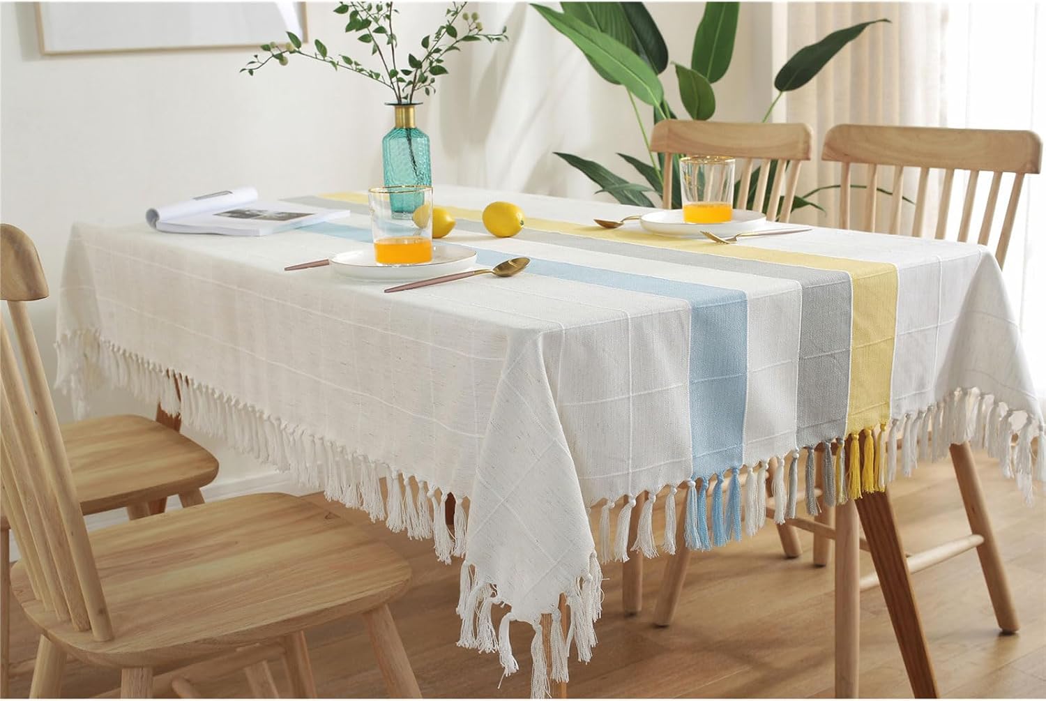 Cotton Linen Tablecloth Tassels Rectangular Coffee Tablecloth Household Tablecloth Tablecloth Picnic Mat,C,135 * 135cm