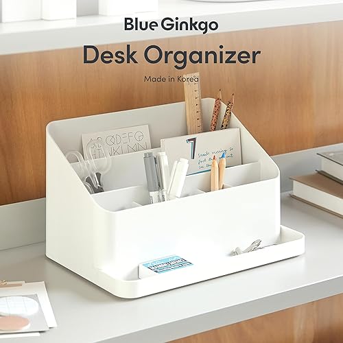 Miniatura 2 de BLUE GINKGO Organizador de escritorio almacenamiento de oficina hecho en Corea para bolígrafos, notas, correo y suministros (blanco)
