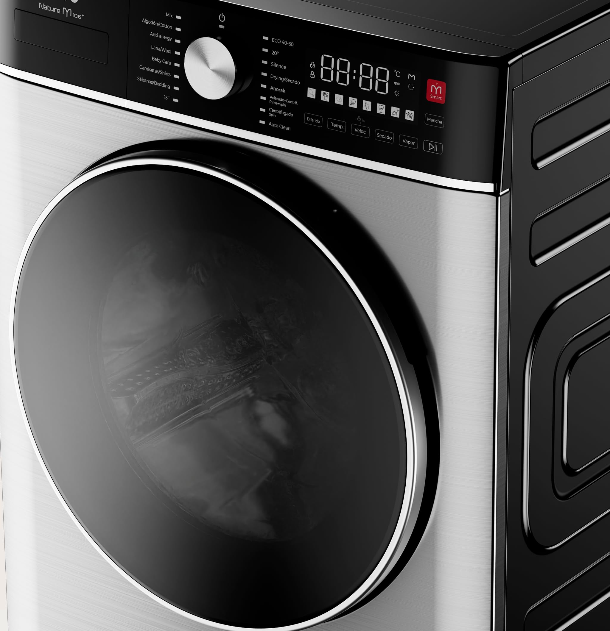 EVVO Nature M10/6X Washer-Dryer, 10 kg Wash + 6 kg Drying, 1400 rpm, BLDC Inverter Motor, Steam Wash, M-Smart One-Touch, Quick Wash 15', Delayed End 24 h, Stainless Steel — view 5
