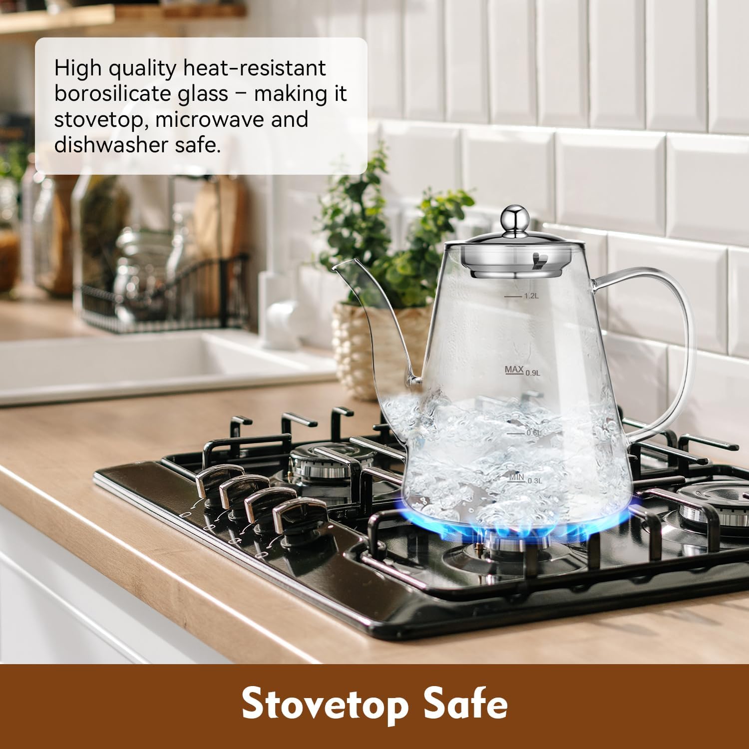 Glass Teapot, 1200ml (40oz) Tea Pot with Infuser for Loose Tea and Blooming Tea, Stovetop Safe Tea Kettle, Hand Crafted Borosilicate Glass Tea Maker with Scale Line, Tea Gift Set for Tea Lovers - Image 5