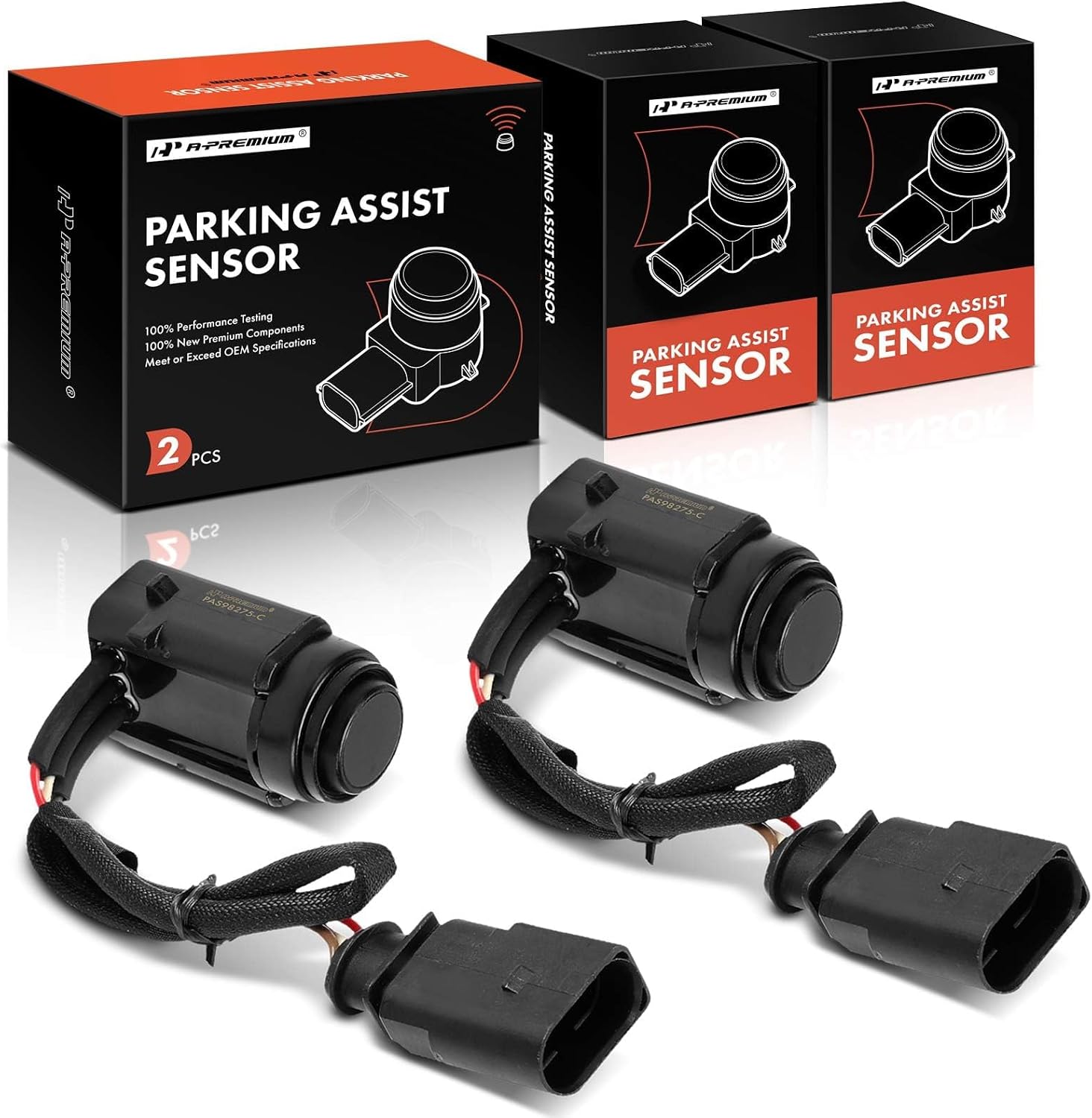 A-Premium 2-PC Front Reverse Backup Parking Assist Sensor Compatible with Select Volkswagen Models - Phaeton 2004 2005 2006, Replace# 3D0998275B, 3D0919275B