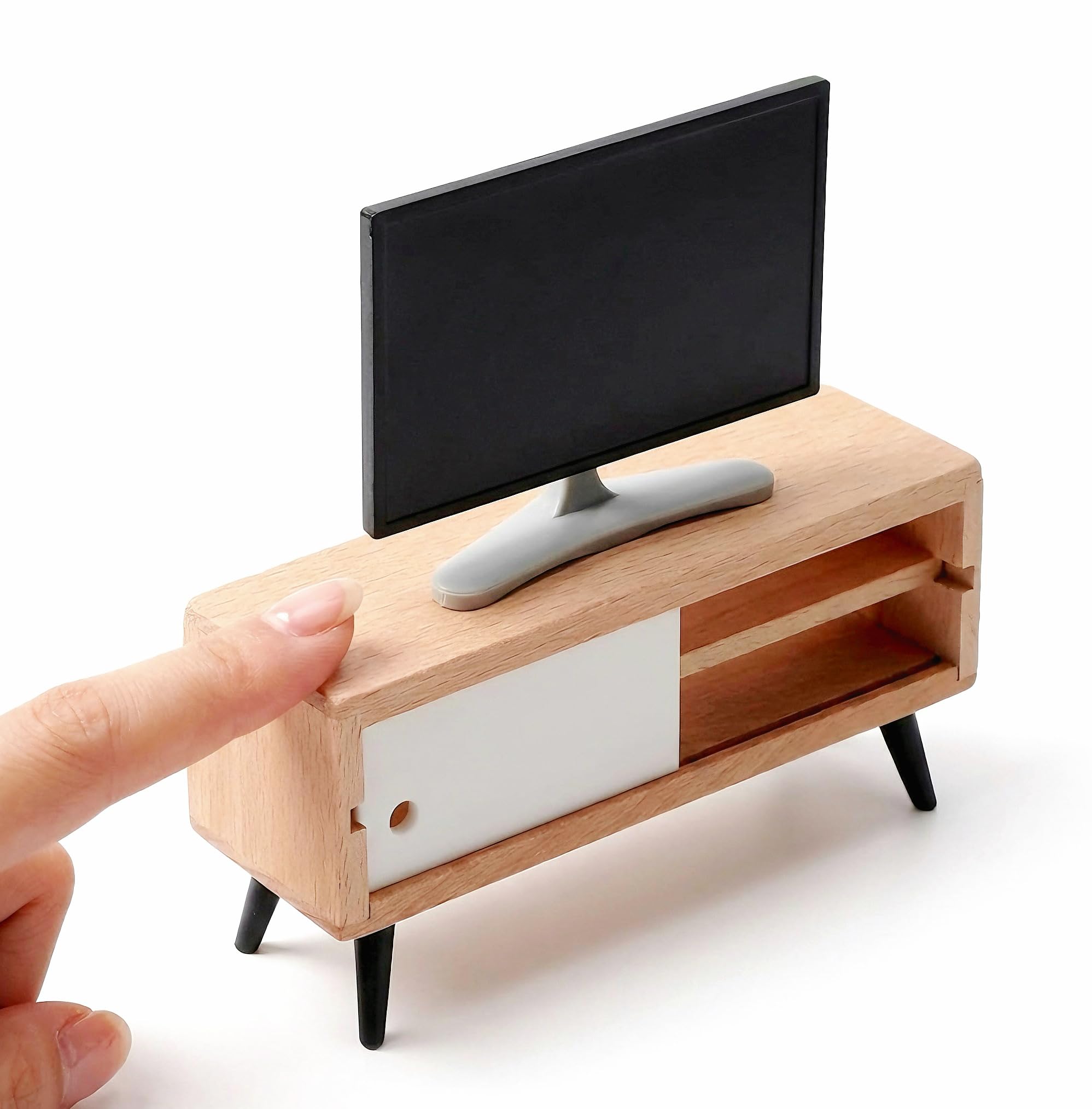 NUOBESTY Dollhouse Miniature TV with Television Cabinet Model, Mini TV and TV Stand Toy Doll House Furniture for Dollhouse Living Room Accessories Home Decoration