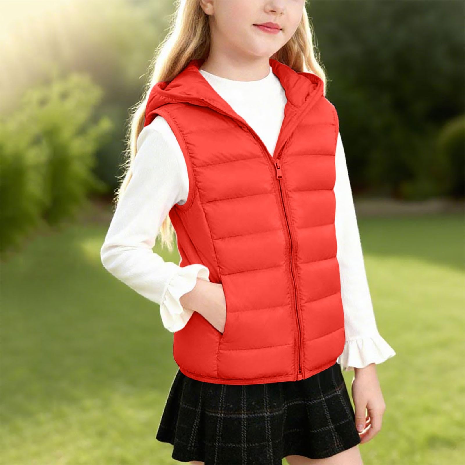 HAOLEI Chaleco Acolchado para Niños y Niñas,Ligero Chaqueta Acolchada con Capucha para Otoño e Invierno Abrigo Cálido Sin Mangas con Cremallera Térmico Cortavientos Resistente Al Viento 3-14 Años