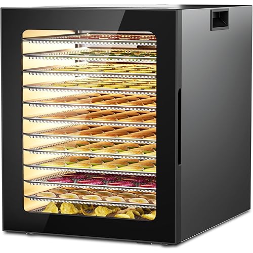 Food Dehydrator, 12 Stainless Steel Trays in 850W Electric Dehydrator Machine, 48 Hour Digital Timer and 165°F Temperature Control