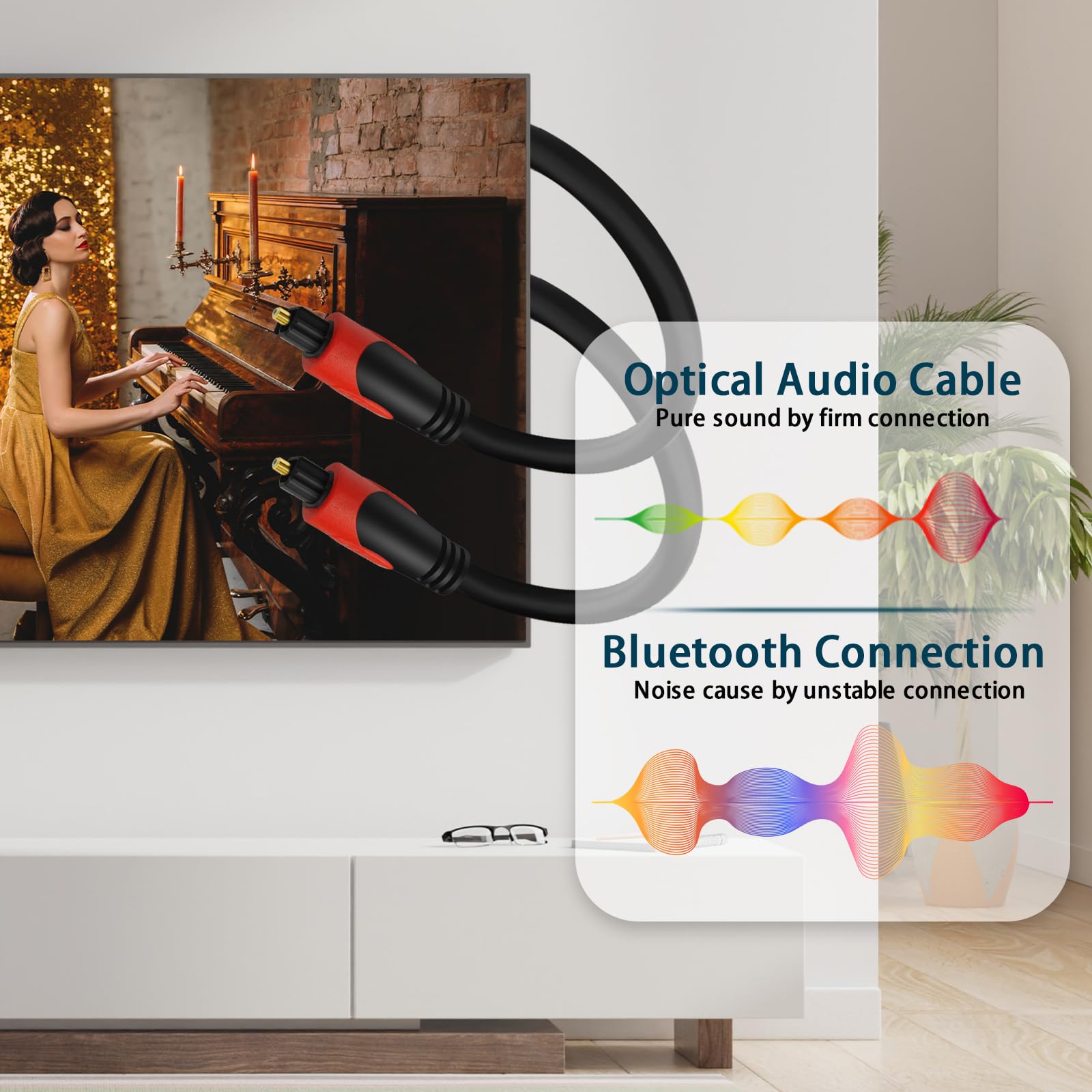 OLKIEQZ Optical Audio Cable 3 FT, Digital Audio Fiber Optic Cable Toslink, Flexible Jacket, Compatible with Home Theater, Sound Bar,