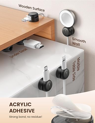 Miniatura 4 de Lamicall - Paquete de 6 organizadores de cables giratorios, clips de cable de resorte, soporte para cables de carga de teléfono de escritorio,