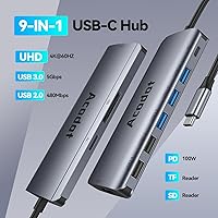 Vista 2 de Hub USB C, Acodot Adaptador USB C de 9 en 1 a HDMI 4K@60HZ multipuerto, 3 puertos USB 3.0, lector de tarjetas SD/TF, 100W PD, diseñado para MacBook