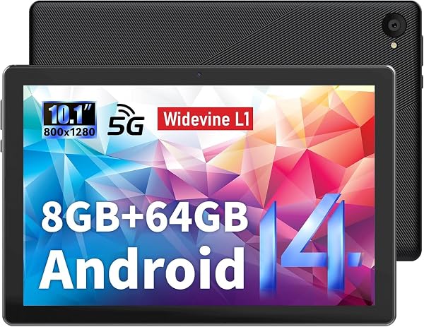 Tablet 10 Pulgadas - HotLight Tablet Android 14 8GB RAM+64GB ROM(1TB TF), 1280 * 800 FHD IPS, Cámara 8MP+5MP, Batería 5000mAh, GMS Certificación Widevine L1, Facciale ID, OTG, 5G+2.4G WiFi 6, BT5.4 - 1