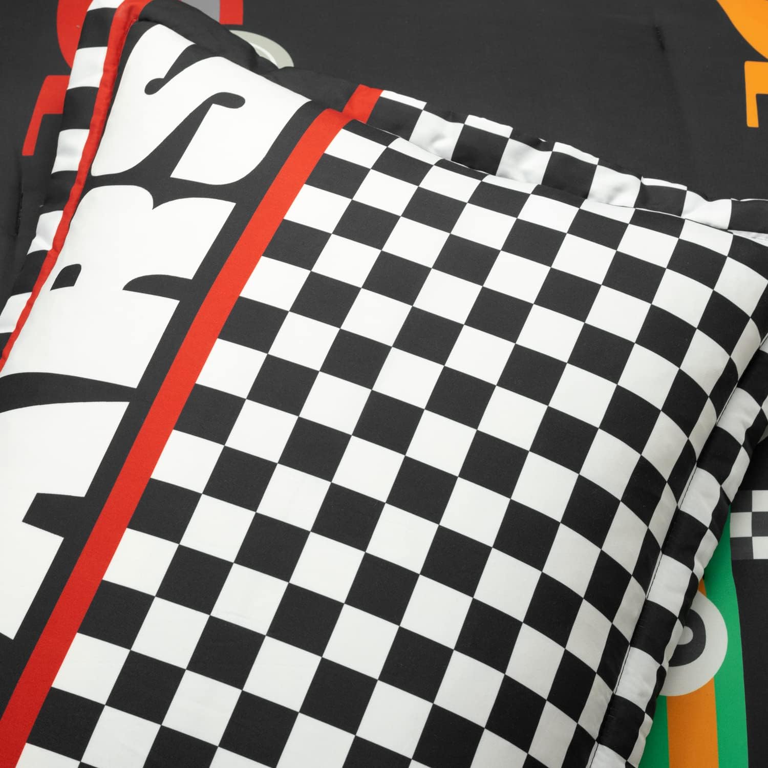 Lush Decor Racing Cars Reversible Comforter Twin Size 4 Piece Set Black & Multi - Toddler Bedding Set Twin Comforter - Car Decor