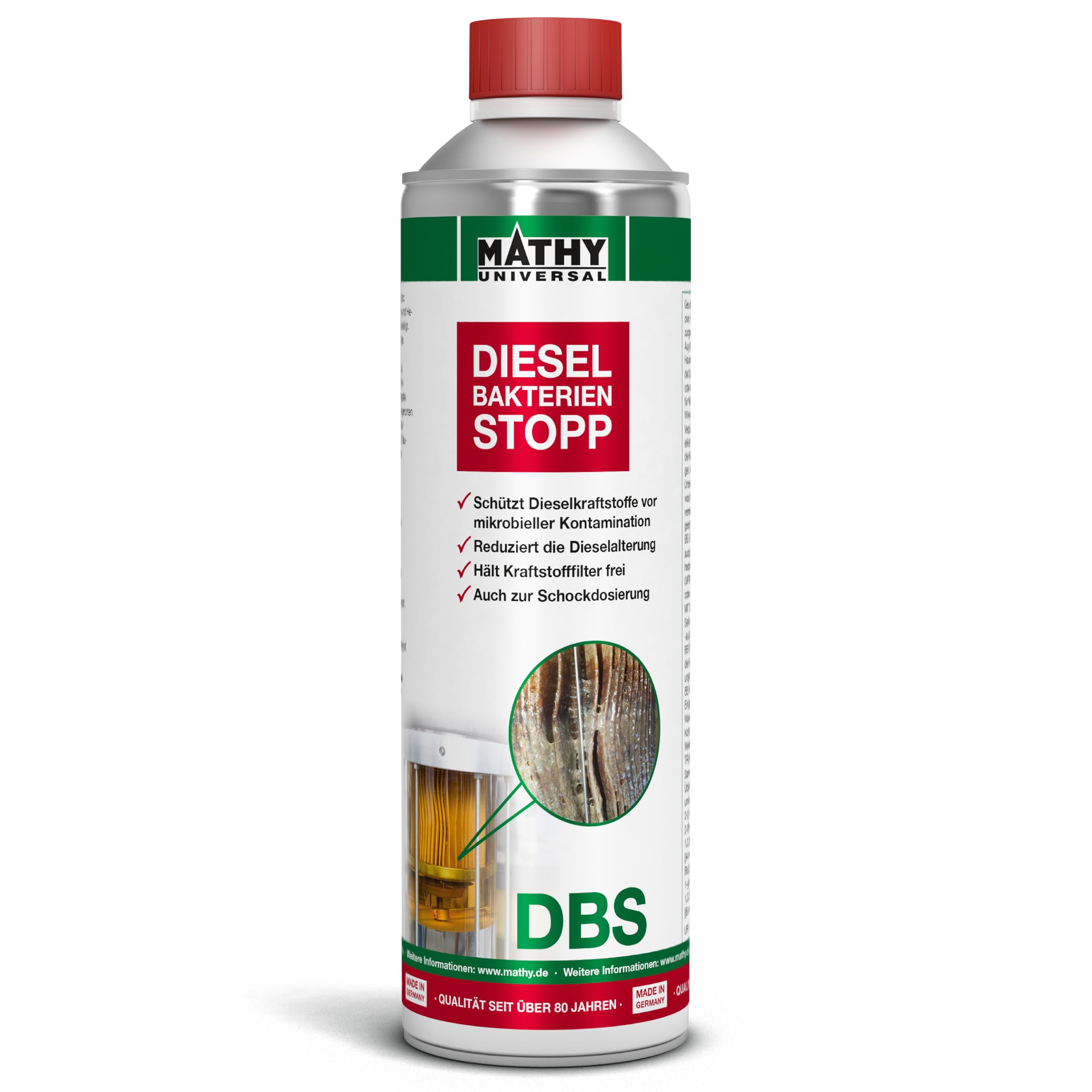 MATHY-DBS Diesel-Bakterien-Stopp - 500ml - Dieselpest Schutz Additiv & Diesel Bakterien Entferner – Kraftstoffadditiv gegen Mikroorganismen im Tank – Dieseladditiv schützt Leitungen & Filter