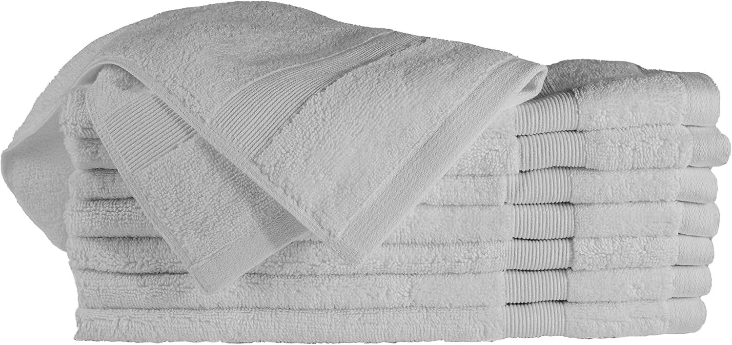 Bennett & Shea Home 8-Piece Luxury Hand Towels, 100% Turkish Cotton Loops, 16 x 28 Premium Hand Towels for Bathroom, Highly Absorbent and Quick Dry Bath Towels, Extra Soft Towel Set, Quiet Gray