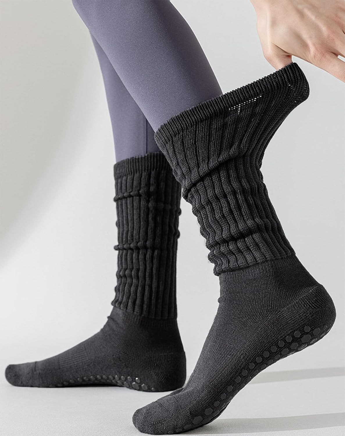 4 Pairs Pilates Socks with Grips for Women, Grip Scrunch Yoga Socks with Non Slip Grippers for Barre, Yoga, Dance Hospital Workout - Image 4
