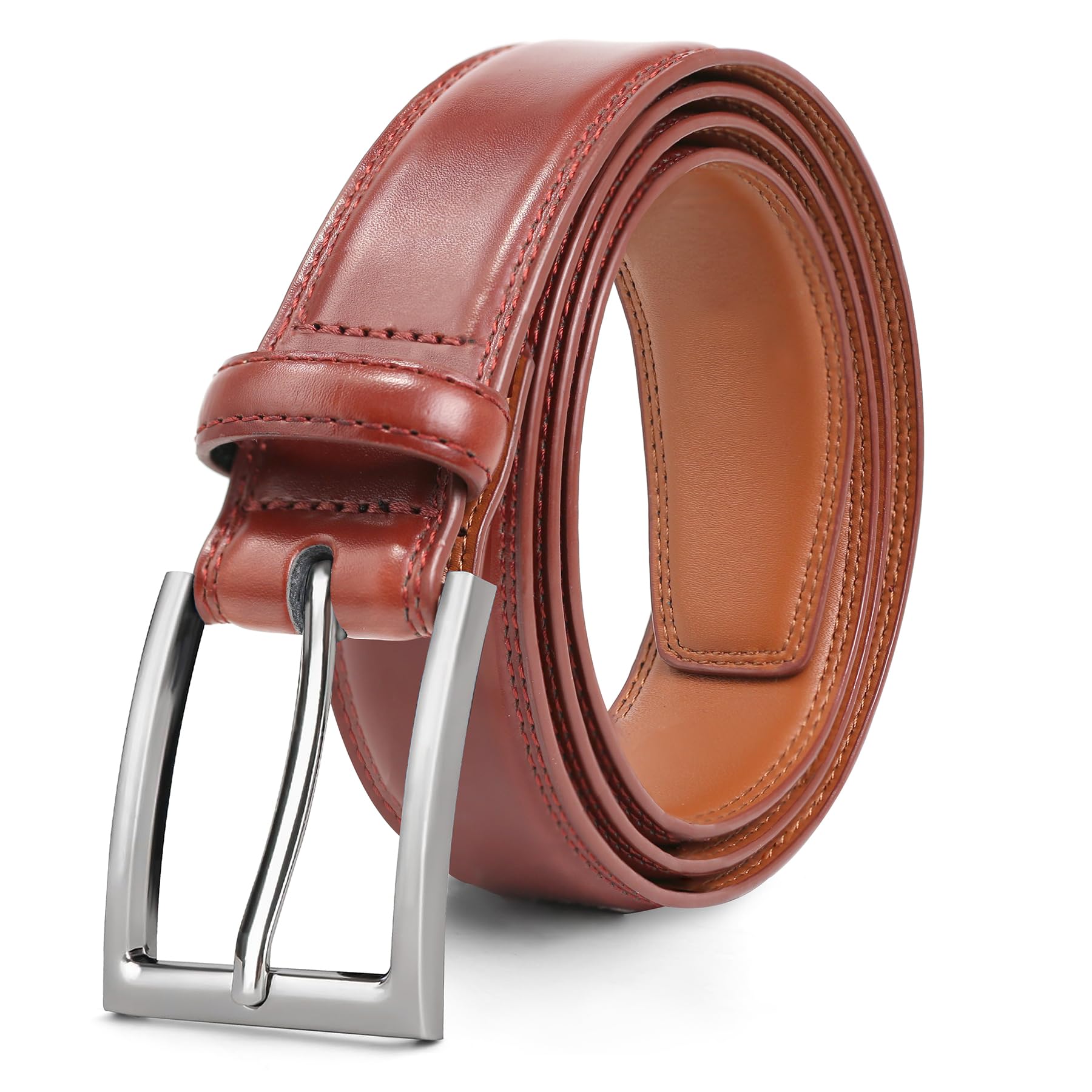 LCG LUCHENGYI Mens Casual Leather Dress Belt Classic Belt with Single Prong Buckle for Jeans Pants Work and Business