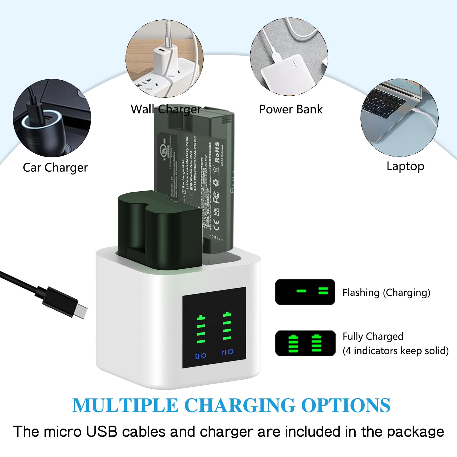 Chargeur Externe De Batterie Pour Sonnette Ring Doorbell 2 / 3 / 4 – Alimentation Continue En Noir