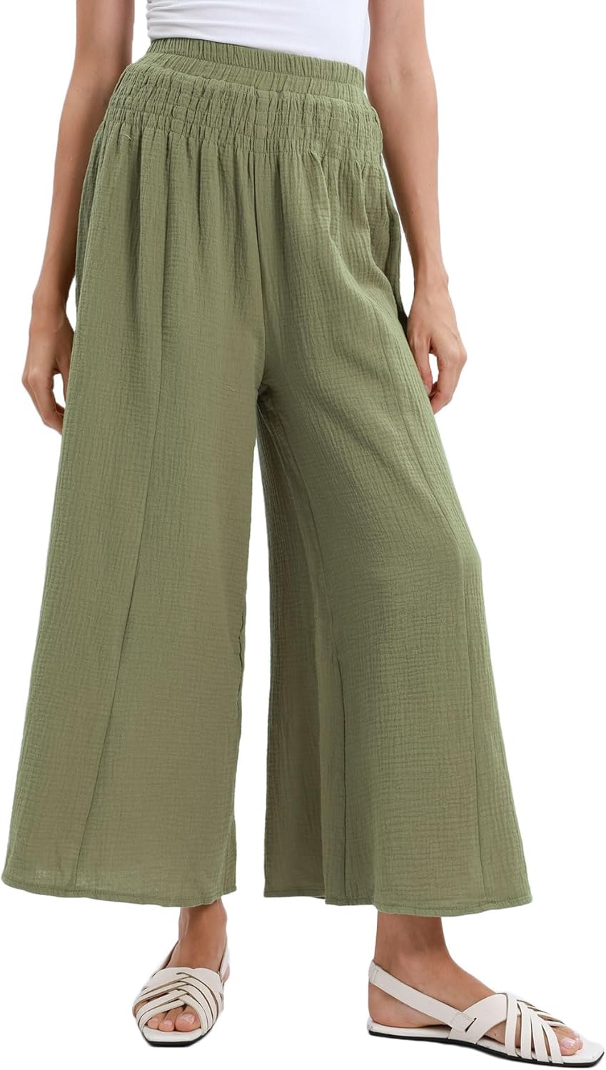 Amazhiyu Womens Wide Leg Palazzo Flowy High Waist Casual Lounge Yoga Pants for Summer