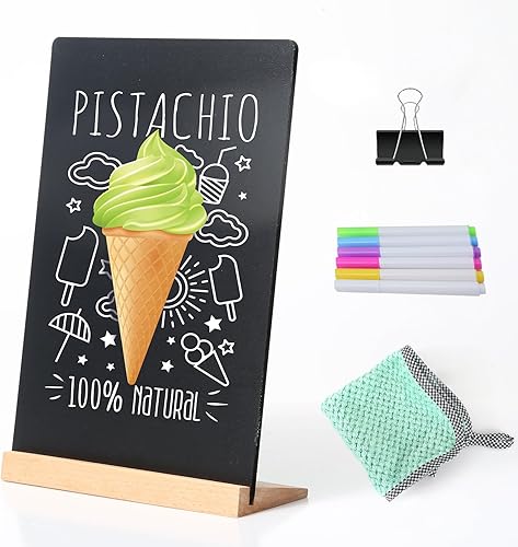 Pizarra de escritorio pequeña de 11.7 x 8.6 pulgadas, con base de madera, decoración de pizarra, mensaje, pizarra para niños (1 unidad)