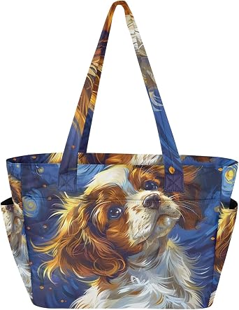Women Quilted Tote Bag Cat Wind Chimes Large Shoulder Bag