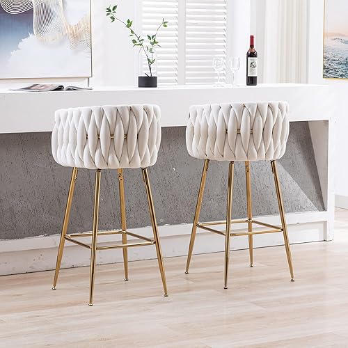 Miniatura 4 de DUOMAY Juego de 2 taburetes de bar giratorios modernos, taburetes de bar de altura de mostrador de 26 pulgadas, silla de bar de isla de cocina de