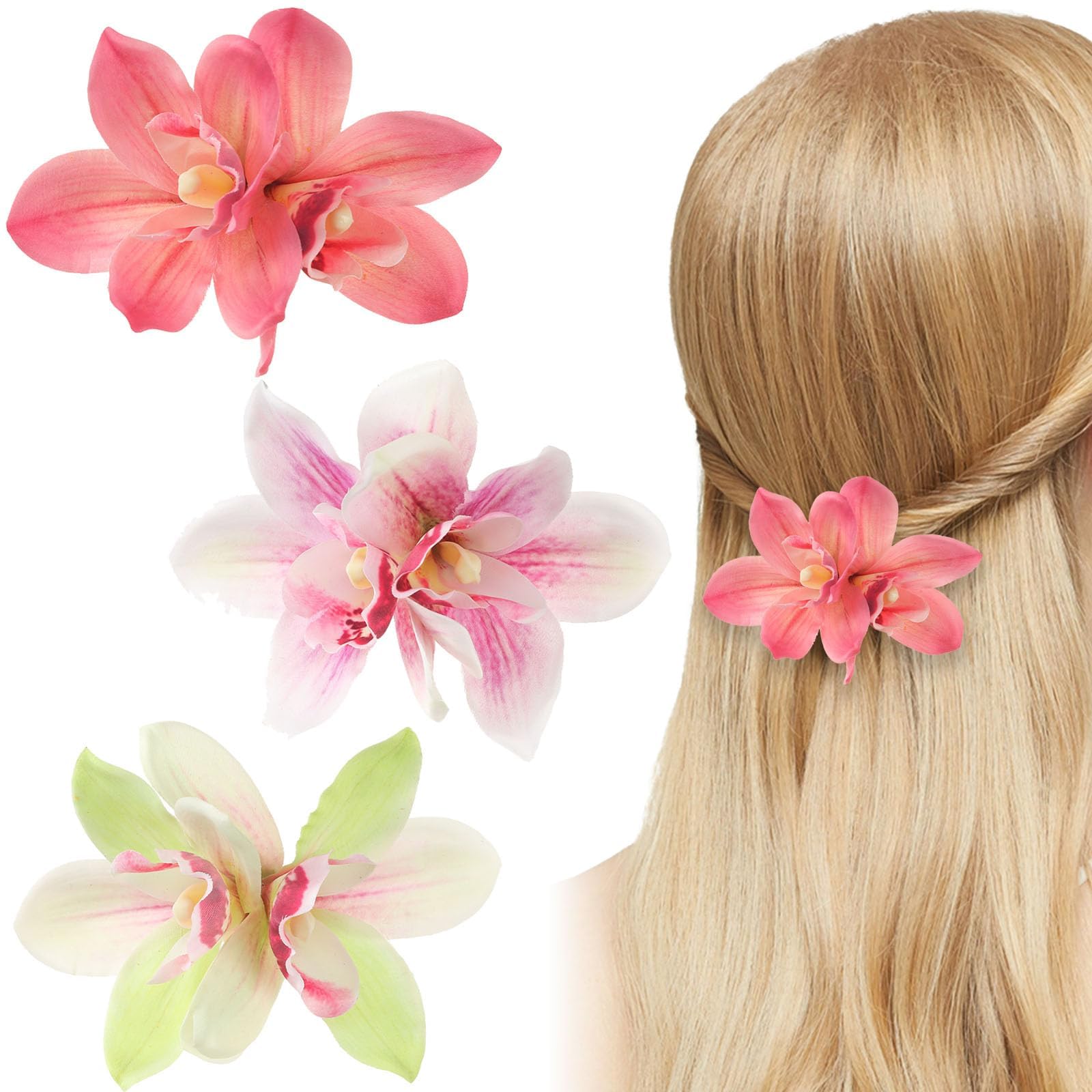 3 PACK Hawaiian Flower Hair Clips