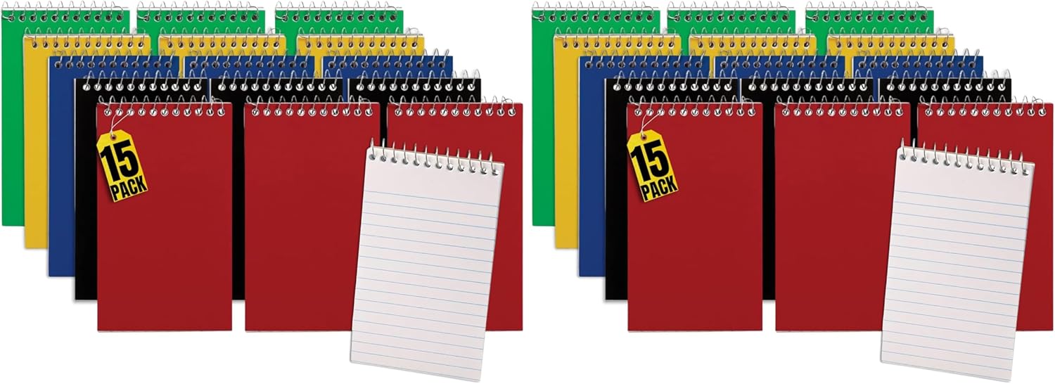 1InTheOffice Wirebound Memo Pads, 4" x 6", College, Assorted, 50 Sheets/Pad, (15 Pads) (Pack of 2)
