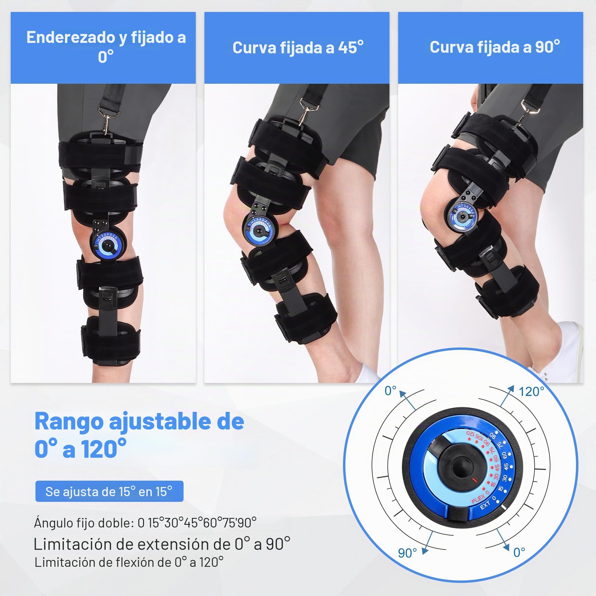 Rodillera con Bisagras Poste OP Inmovilizador de Rodilla Tirantes para Piernas Ortopédico Rótula Rodillera Inmovilizador de Rodilla Ortesis, Ajustable para Pierna Izquierda Derecha