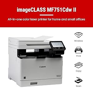 Canon Color imageCLASS MF751Cdw II - Wireless Duplex Laser Printer, Multifunction with Copier, Scanner, Automatic Document Feeder, 3 Year Limited Warranty, 35 PPM