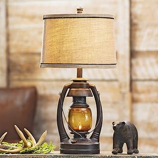 BLACK FOREST DECOR Vintage Lantern Table Lamp - Rustic Cabin Decor for L...