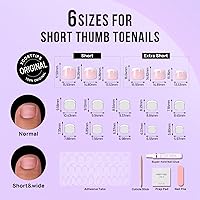 Vista 3 de BTArtbox - Uñas postizas para los dedos del pie, puntas francesas blancas cortas, uña postiza cuadrada para mujeres, uña postiza ligera