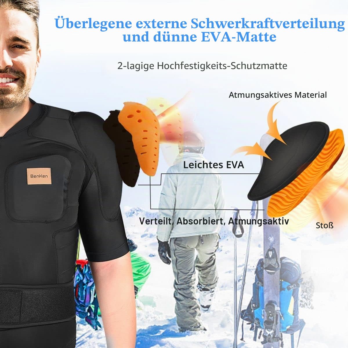 BenKen Ultra Lightweight Protective Equipment Ski Body Tank Back Protector Outdoor Sports Anti-Collision Back Protector Jacket for Snowboard & Skating