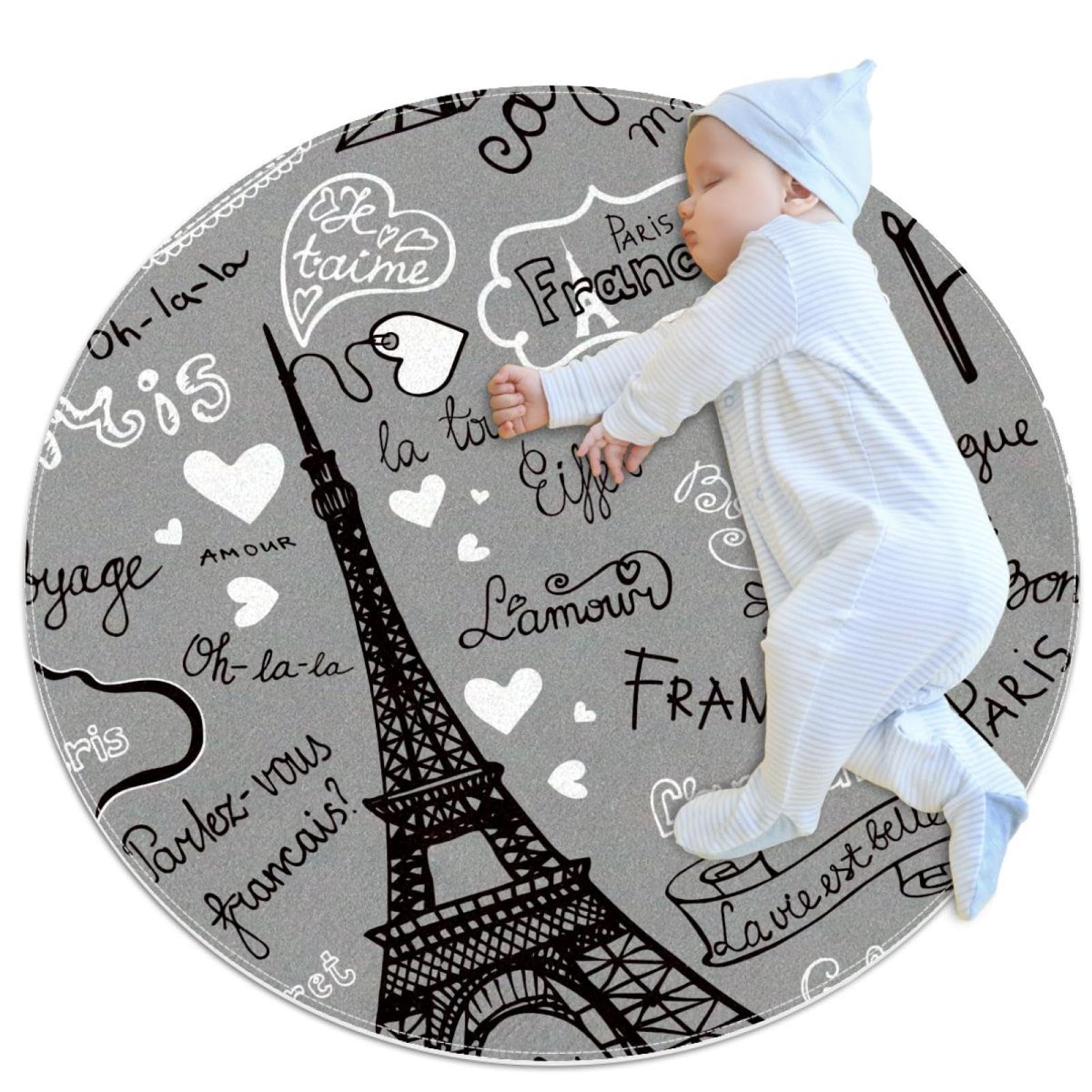 Tapis de salle de bain Tour Eiffel rond de 1m de diamètre antidérapant