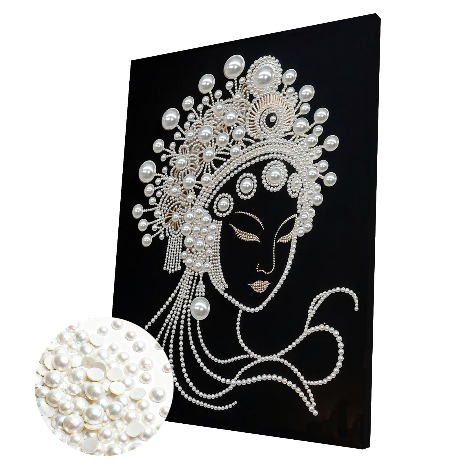 DIY Pearl 3D Painting Kit with Wooden Frame, 3D Plastic Pearl Gemstone Ocean Art Craft for Adults Beginners, Home Decor Housewarming Gift, Diamond Dots for Wall Decor(Woman)(30 * 40cm)