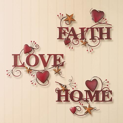 Miniatura 2 de Collections Etc Red Home, Love and Faith Metal Wall Art - Set of 3