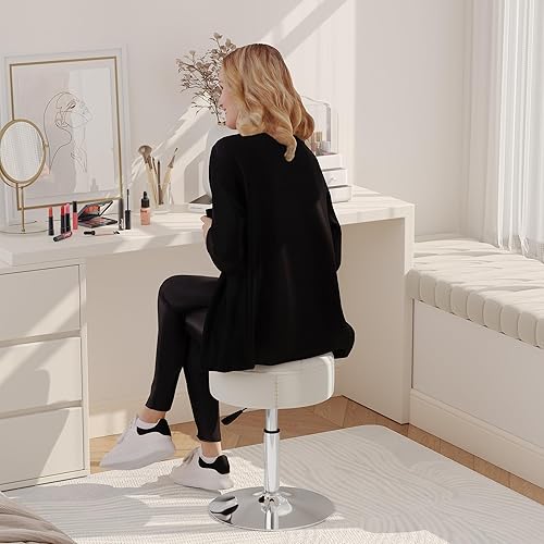Miniatura 4 de Taburete de tocador ajustable blanco resistente de 300 libras, resistente al fuego, giratorio de 360 y taburete ajustable en altura para tocador,